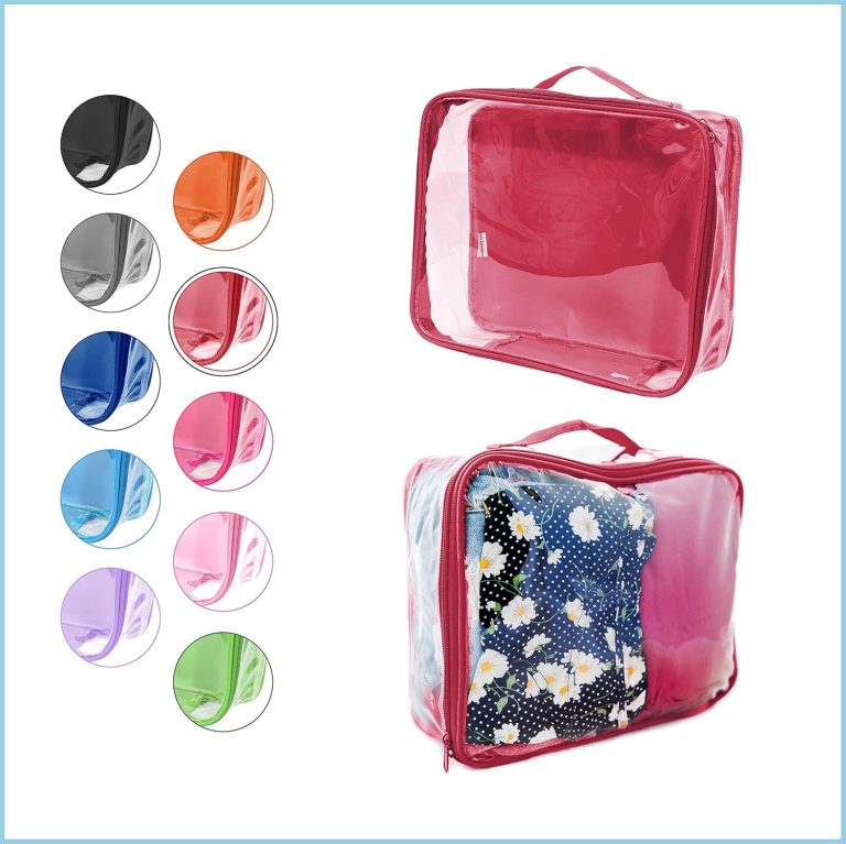 Medium Clear Travel Packing Cube/See-Through Clothes Organizer for Carry on & Checked Suitcase, RV or Camping/Transparent Storage Cell/Doll Storage/Game Day Stadium Approved (Burgundy)