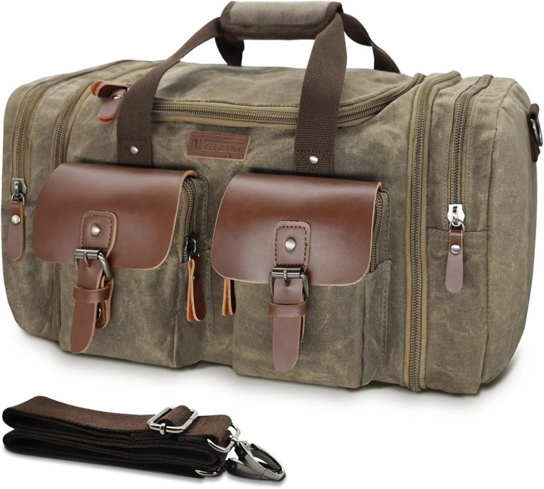 Waxed Canvas Duffle Bag – 50L Waterproof Weekender Overnight Travel Bag