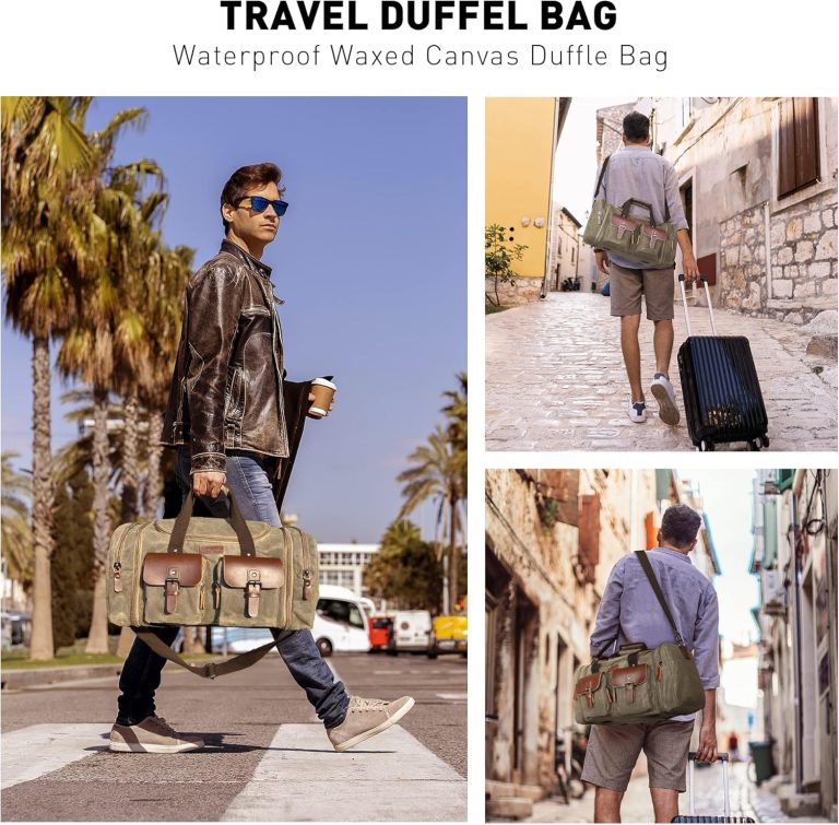Waxed Canvas Duffle Bag – 50L Waterproof Weekender Overnight Travel Bag